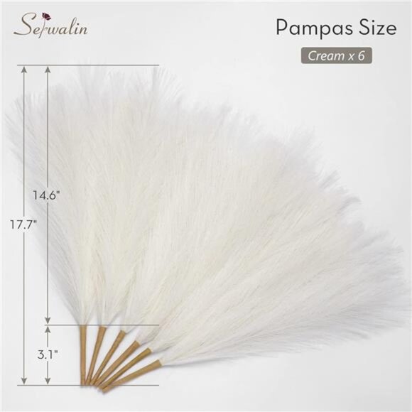 White Pampas Grass Decor,17.7 Inch 6pcs Boho Decor,Faux Pampas Grass Living Room - Picture 2 of 8